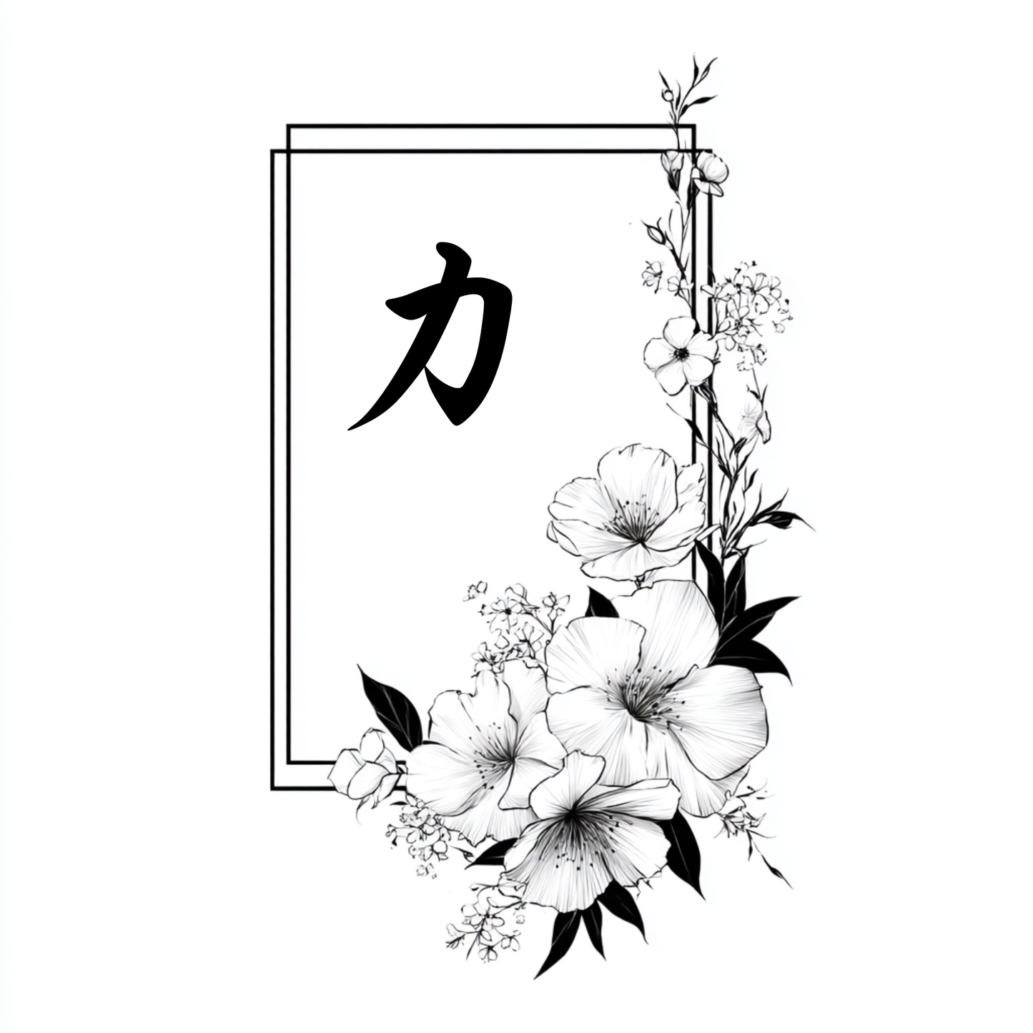 Power (力) | Minimalist Kanji Tattoo Stencil - The Inner Force