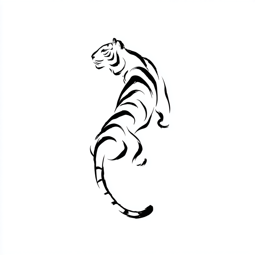 The Tiger | Minimalist Zodiac Tattoo Stencil - Courage & Power